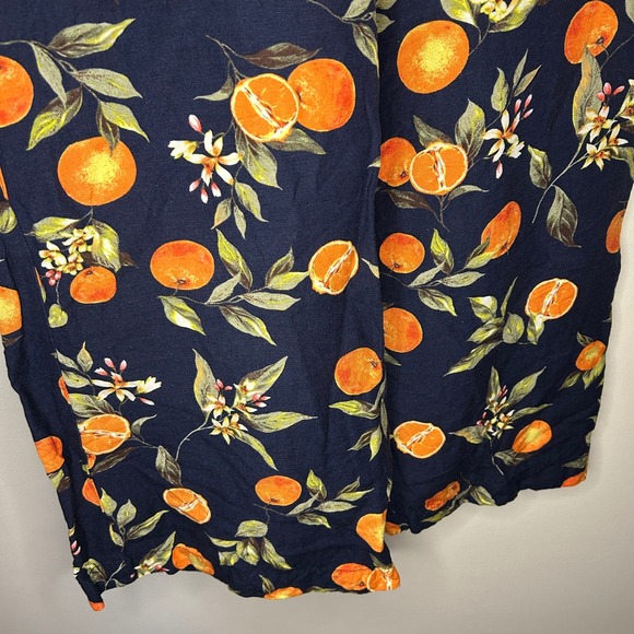 LOFT Navy Blue‎ Orange Citrus Linen Blend Cropped Wide Leg Pants Women M Petite - Picture 4 of 9